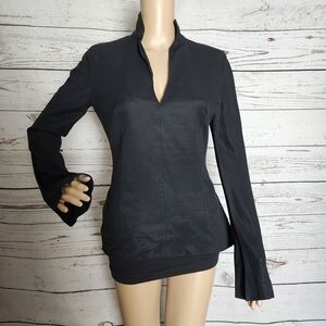 Patrizia Pepe Black Silk-Cotton Funnel Neck Blouse - Size 42 (Fits like XS)